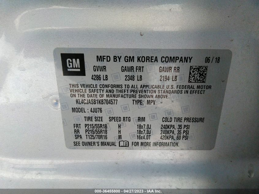 2019 BUICK ENCORE PREFERRED - KL4CJASB1KB704577