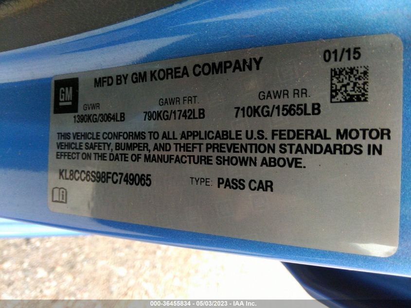 2015 CHEVROLET SPARK LT - KL8CC6S98FC749065