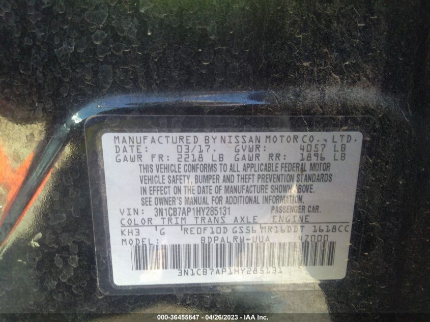 2017 NISSAN SENTRA SR TURBO - 3N1CB7AP1HY285131