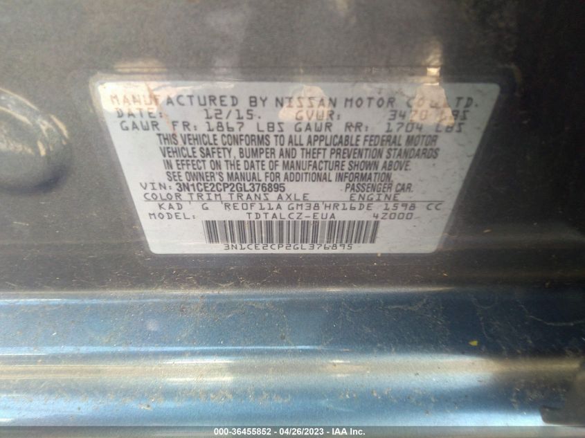 2016 NISSAN VERSA NOTE S PLUS - 3N1CE2CP2GL376895