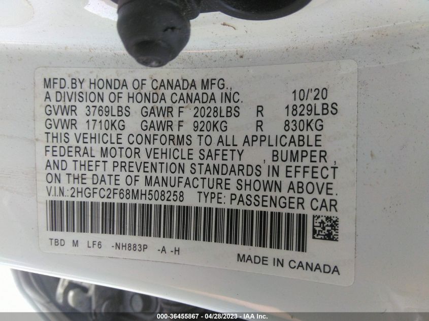 2021 HONDA CIVIC SEDAN LX - 2HGFC2F68MH508258
