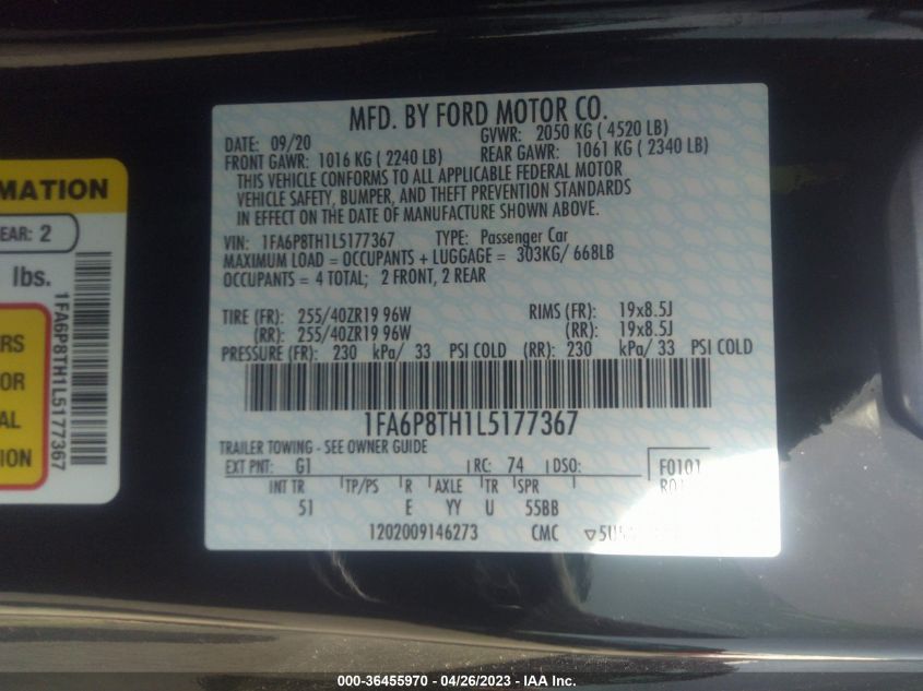 2020 FORD MUSTANG ECOBOOST - 1FA6P8TH1L5177367