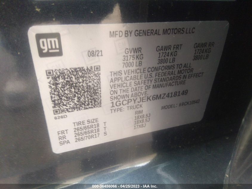 2021 CHEVROLET SILVERADO 1500 LT - 1GCPYJEK6MZ418149