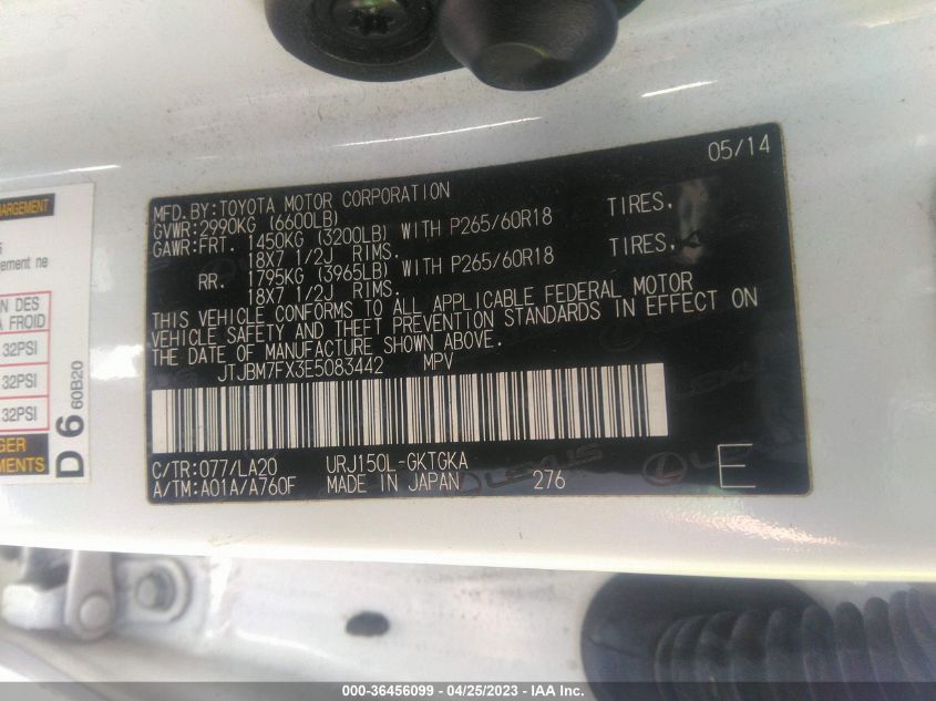 2014 LEXUS GX 460 JTJBM7FX3E5083442