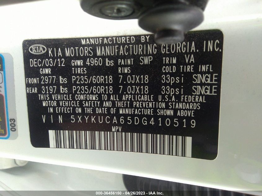 2013 KIA SORENTO EX - 5XYKUCA65DG410519