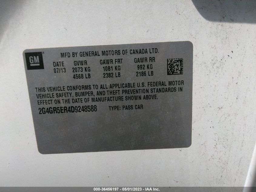 2013 BUICK REGAL BASE - 2G4GR5ER4D9248588