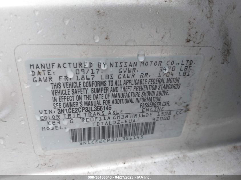 2018 NISSAN VERSA NOTE SV - 3N1CE2CP3JL356145