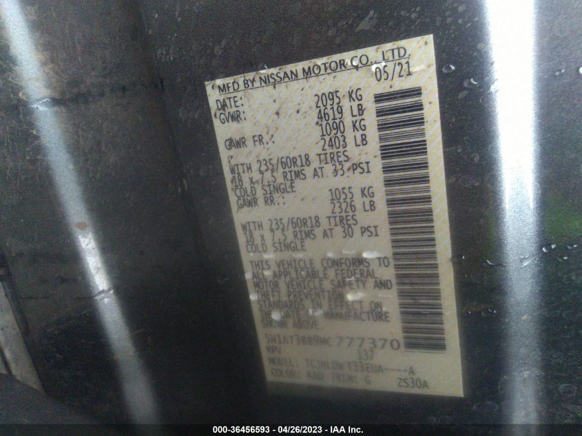 2021 NISSAN ROGUE SV - 5N1AT3BB9MC777370