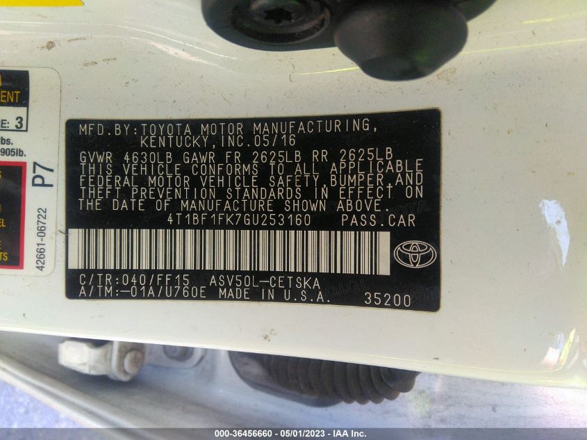 2016 TOYOTA CAMRY XLE/SE/LE/XSE - 4T1BF1FK7GU253160