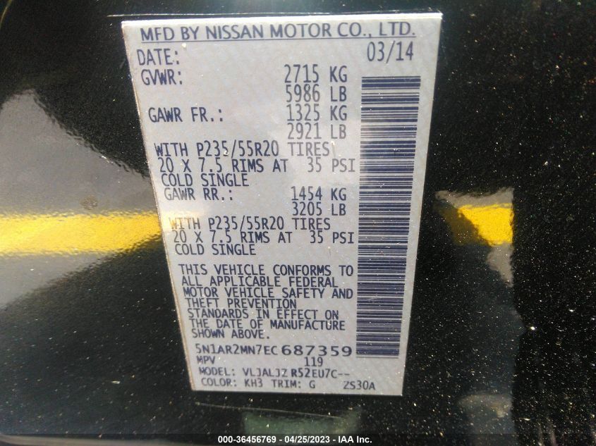 2014 NISSAN PATHFINDER PLATINUM - 5N1AR2MN7EC687359