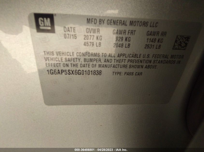 2016 CADILLAC CTS SEDAN RWD - 1G6AP5SX6G0101838
