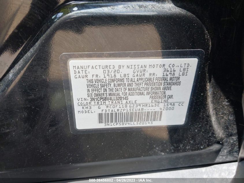 2020 NISSAN KICKS S - 3N1CP5BV4LL520145
