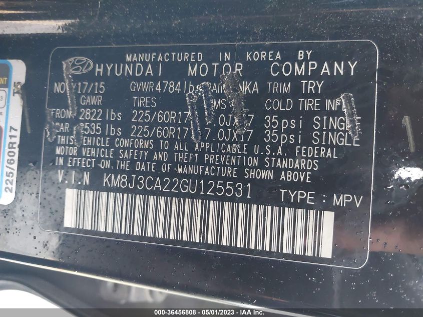 2016 HYUNDAI TUCSON ECO - KM8J3CA22GU125531