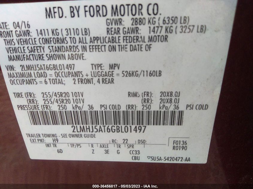 2016 LINCOLN MKT ECOBOOST - 2LMHJ5AT6GBL01497