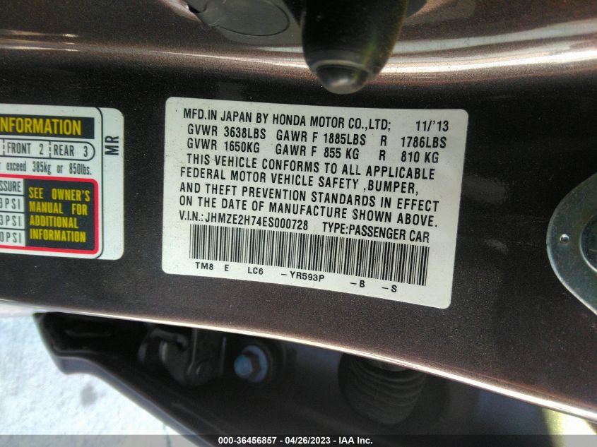 2014 HONDA INSIGHT EX - JHMZE2H74ES000728