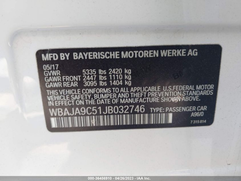 2018 BMW 5 SERIES 530E IPERFORMANCE - WBAJA9C51JB032746