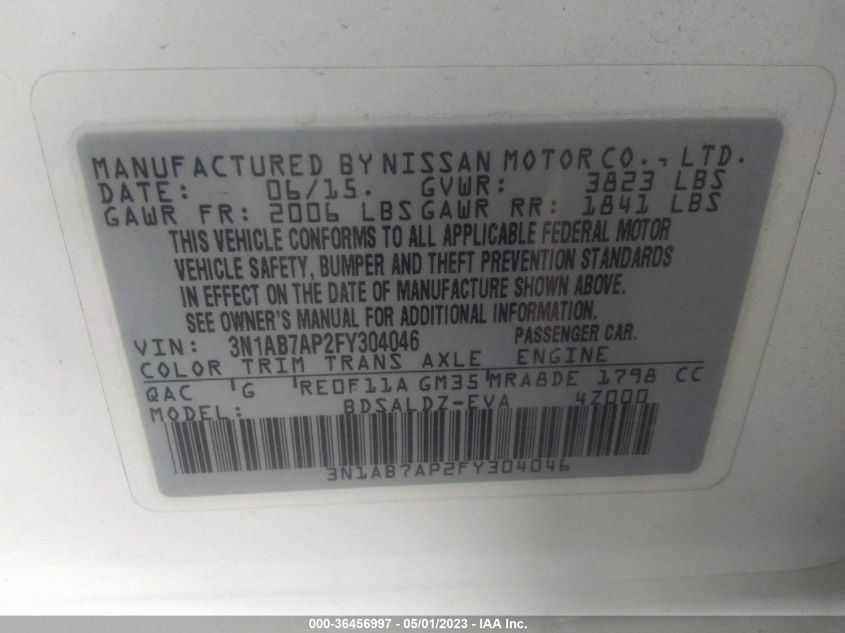 2015 NISSAN SENTRA SV - 3N1AB7AP2FY304046