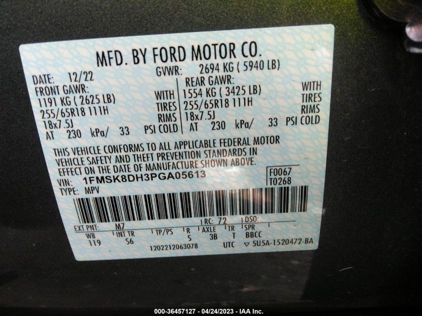 2023 FORD EXPLORER XLT - 1FMSK8DH3PGA05613