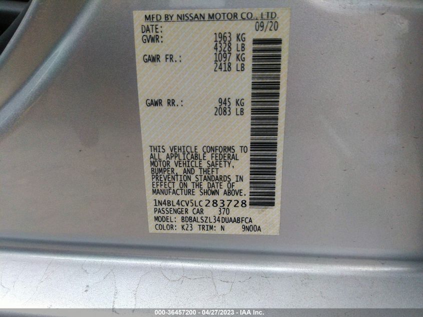 2020 NISSAN ALTIMA 2.5 SR - 1N4BL4CV5LC283728