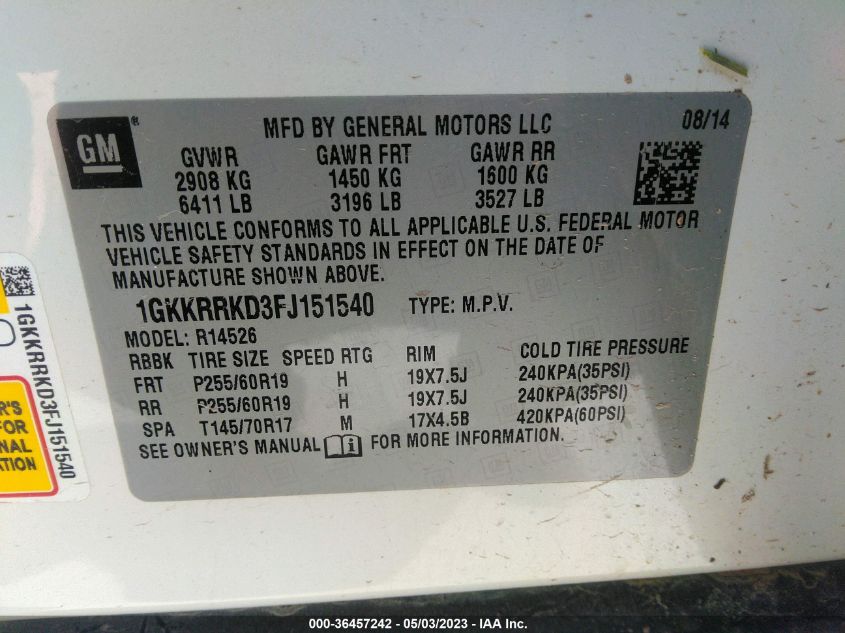 2015 GMC ACADIA SLT - 1GKKRRKD3FJ151540