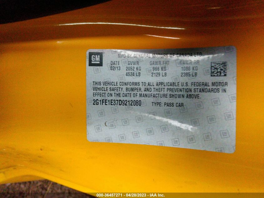 2013 CHEVROLET CAMARO LS - 2G1FE1E37D9212080