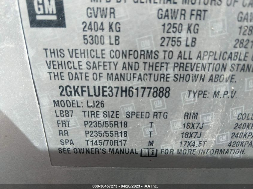 2017 GMC TERRAIN SLT - 2GKFLUE37H6177888