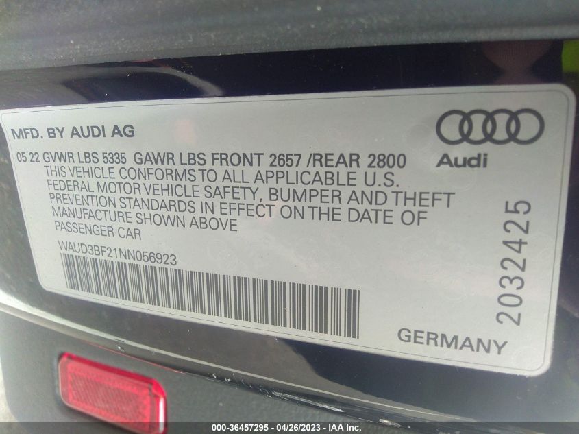 2022 AUDI A6 PREMIUM - WAUD3BF21NN056923