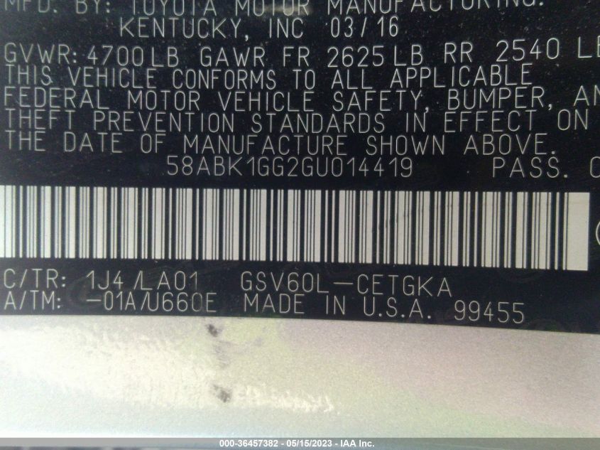 2016 LEXUS ES 350 - 58ABK1GG2GU014419