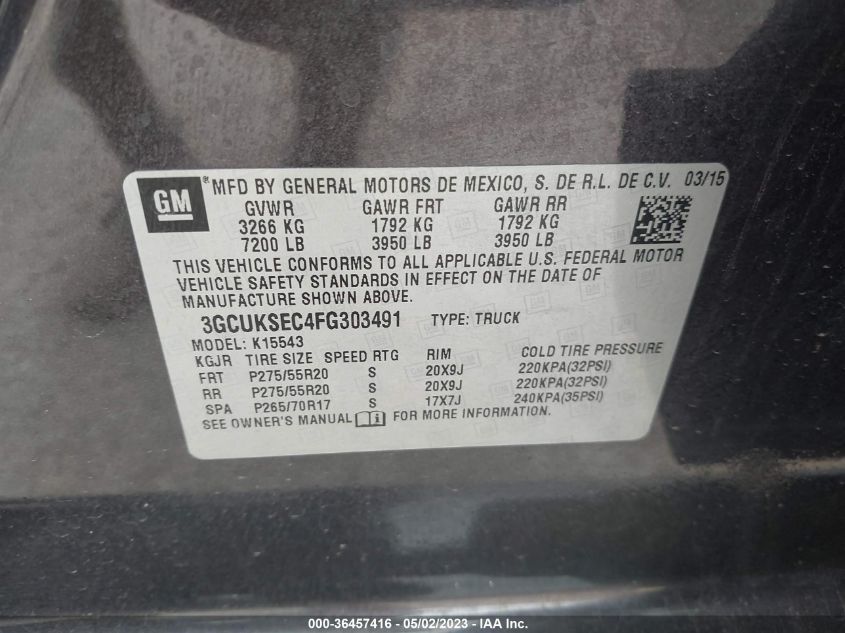 2015 CHEVROLET SILVERADO 1500 LTZ - 3GCUKSEC4FG303491