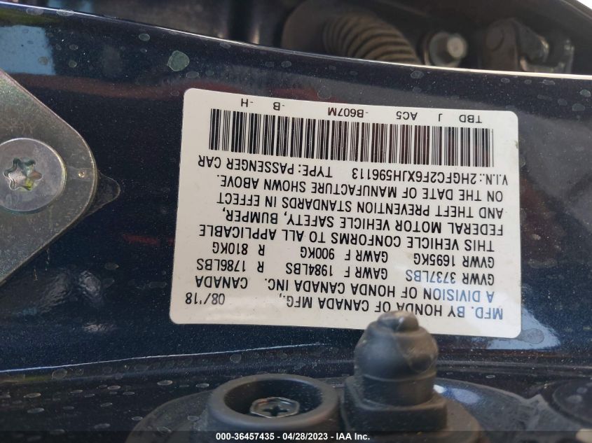 2018 HONDA CIVIC SEDAN LX - 2HGFC2F6XJH596113