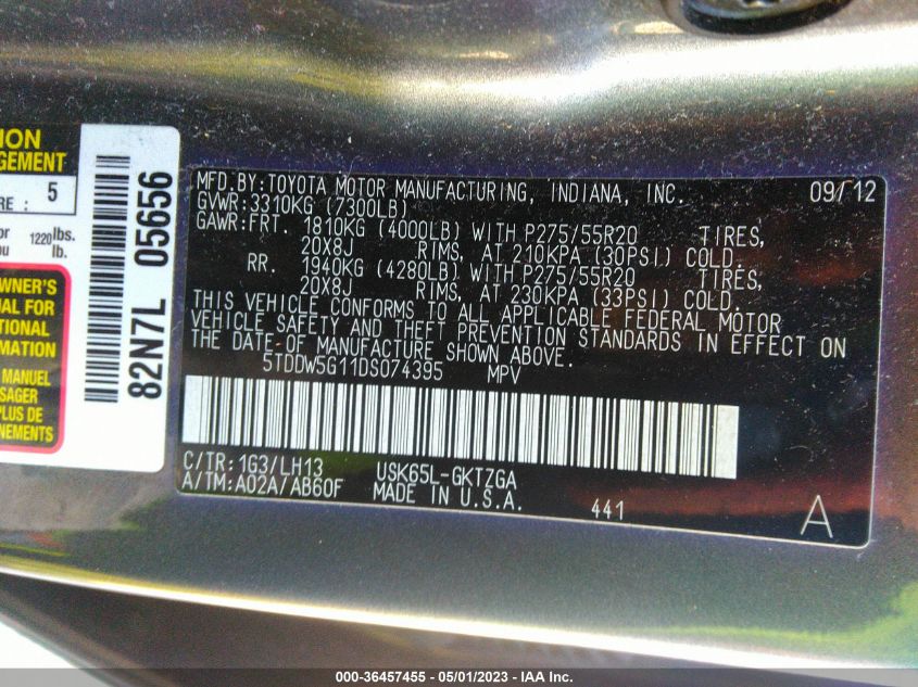 2013 TOYOTA SEQUOIA PLATINUM - 5TDDW5G11DS074395
