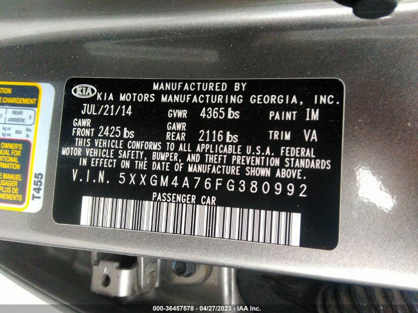 2015 KIA OPTIMA LX - 5XXGM4A76FG380992