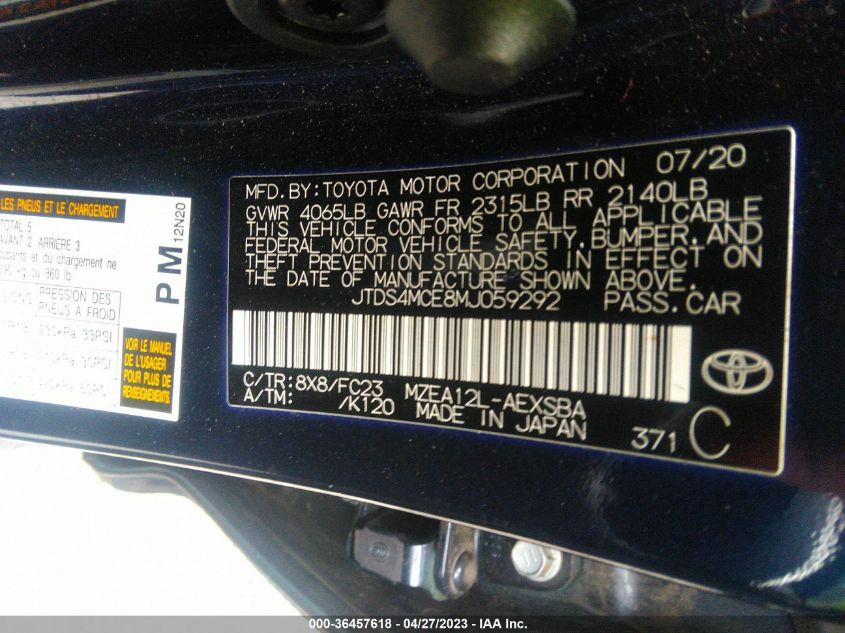 2021 TOYOTA COROLLA SE/NIGHTSHADE/APEX SE - JTDS4MCE8MJ059292