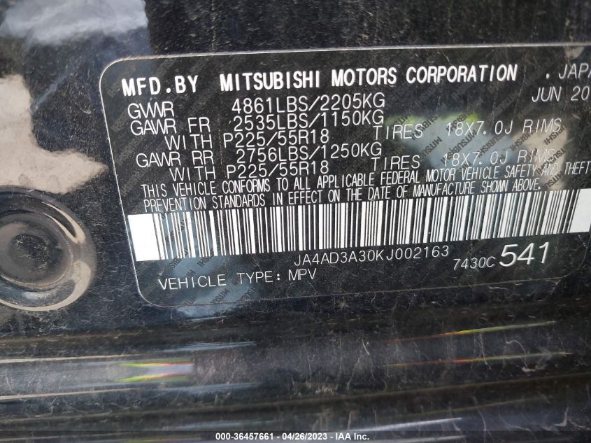2019 MITSUBISHI OUTLANDER SE - JA4AD3A30KJ002163