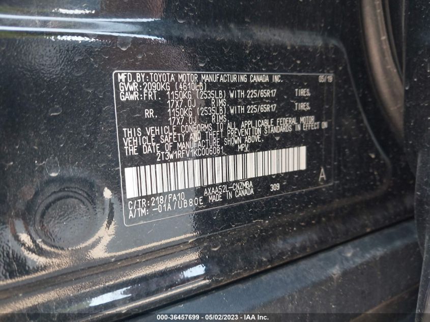 2019 TOYOTA RAV4 XLE - 2T3W1RFV1KC006081