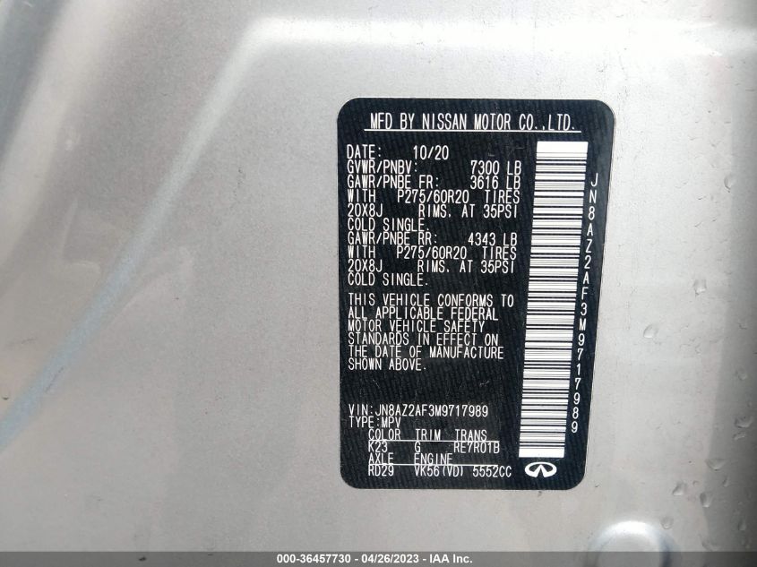2021 INFINITI QX80 LUXE - JN8AZ2AF3M9717989