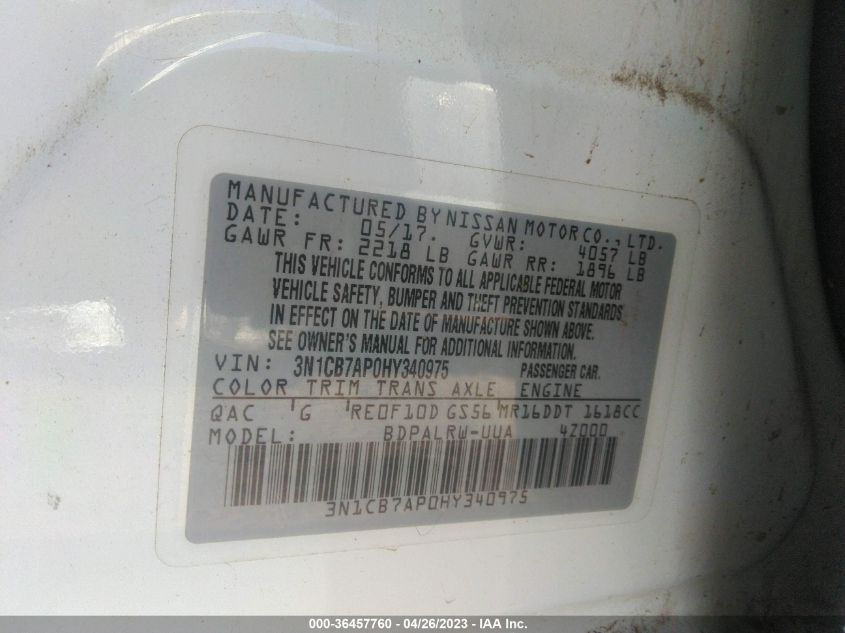 2017 NISSAN SENTRA SR TURBO - 3N1CB7AP0HY340975