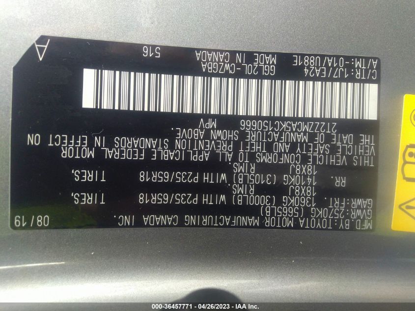 2019 LEXUS RX RX 350 - 2T2ZZMCA5KC150666