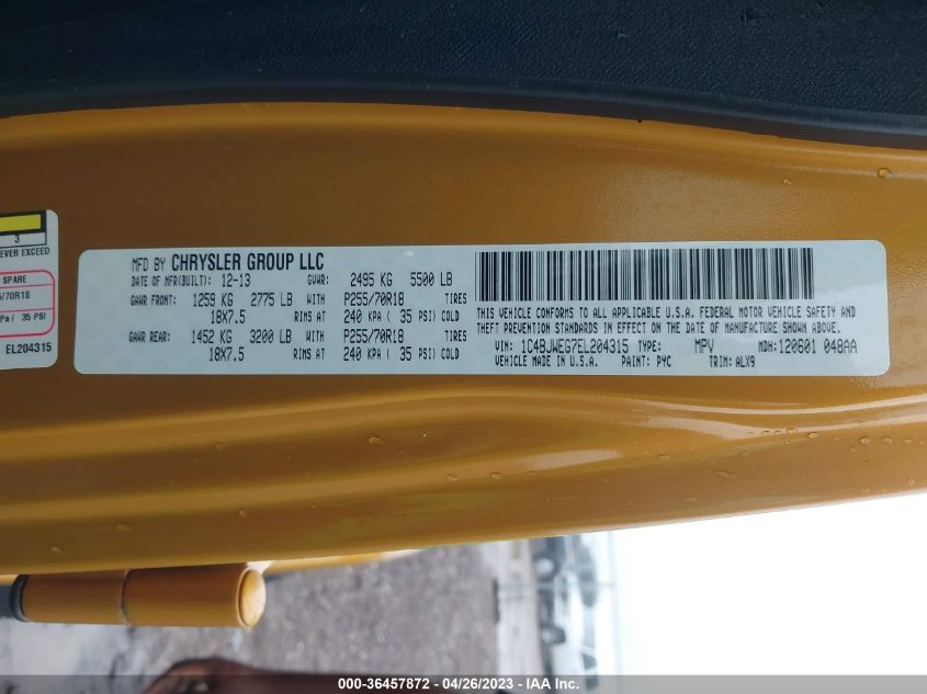 2014 JEEP WRANGLER UNLIMITED SAHARA - 1C4BJWEG7EL204315