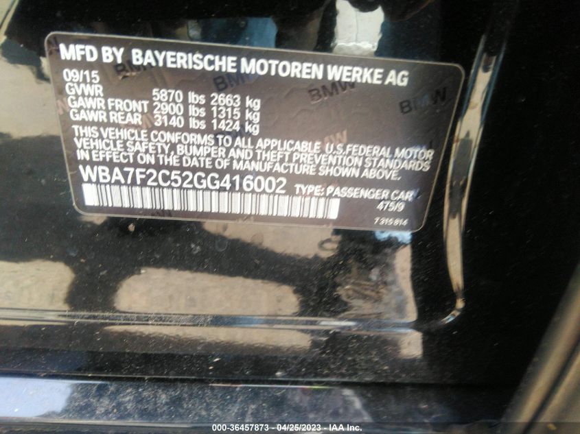 2016 BMW 7 SERIES 750I XDRIVE - WBA7F2C52GG416002