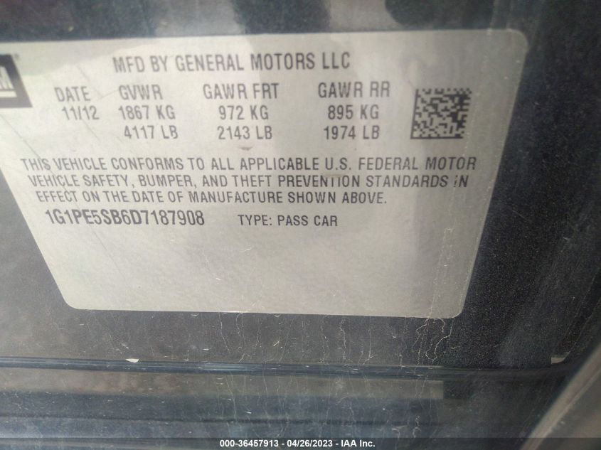 2013 CHEVROLET CRUZE 2LT - 1G1PE5SB6D7187908