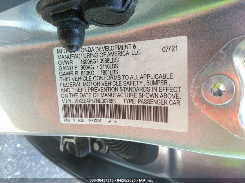 2022 HONDA INSIGHT EX - 19XZE4F57NE002653