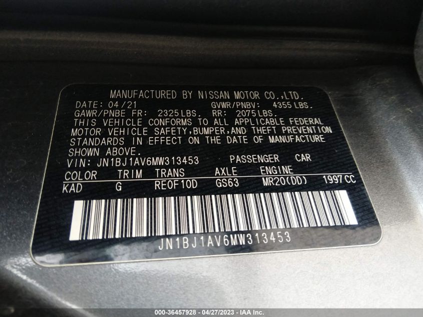2021 NISSAN ROGUE SPORT S - JN1BJ1AV6MW313453