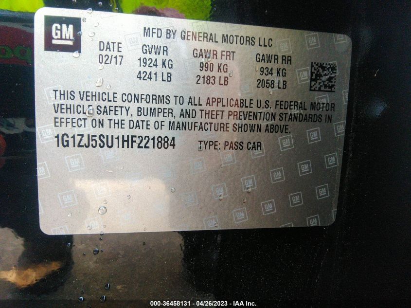 2017 CHEVROLET MALIBU HYBRID - 1G1ZJ5SU1HF221884