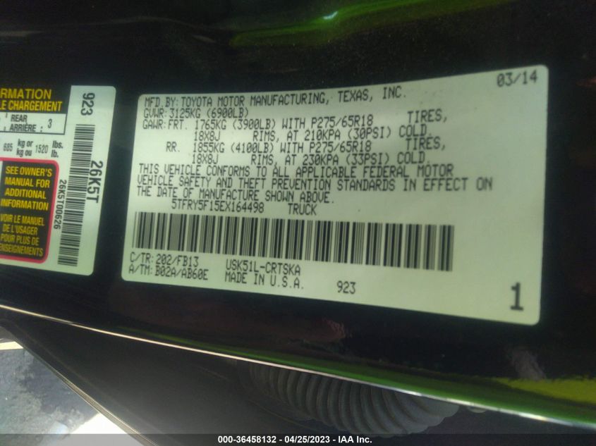 2014 TOYOTA TUNDRA 2WD TRUCK SR/SR5 - 5TFRY5F15EX164498