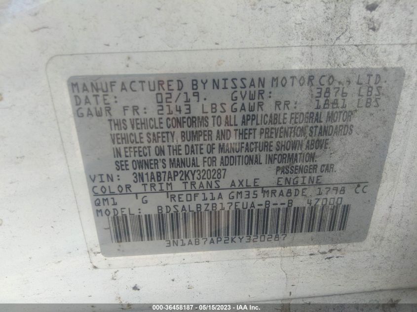 2019 NISSAN SENTRA S - 3N1AB7AP2KY320287