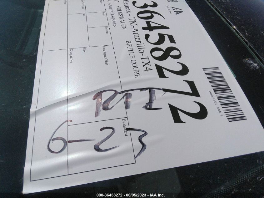 2013 VOLKSWAGEN BEETLE COUPE 2.5L ENTRY - 3VWFP7AT9DM630865