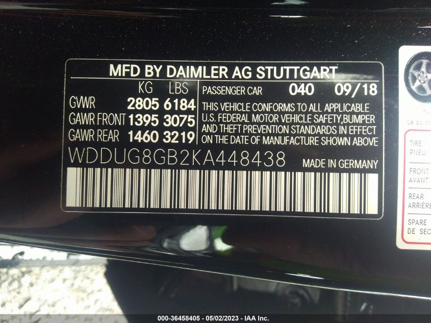 2019 MERCEDES-BENZ S-CLASS S 560 - WDDUG8GB2KA448438
