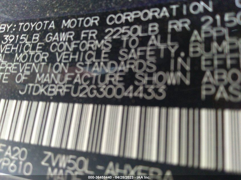 2016 TOYOTA PRIUS TWO - JTDKBRFU2G3004433