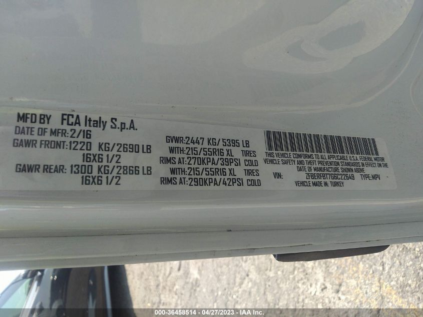 2016 RAM PROMASTER CITY CARGO VAN TRADESMAN SLT ZFBERFBT7G6C22649
